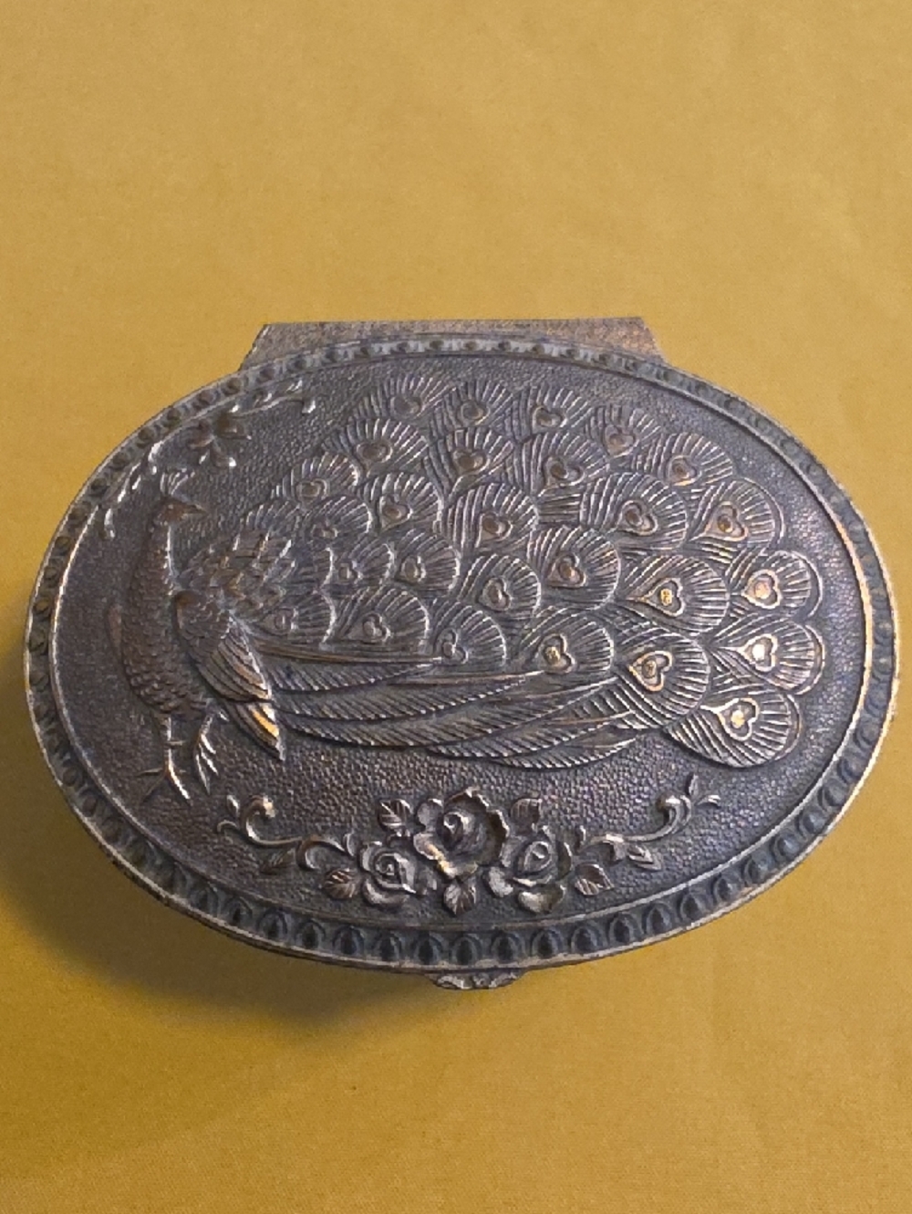Vintage Footed Ornate Hinged Metal Trinket or Jewelry Box/Casket - Marked Japan